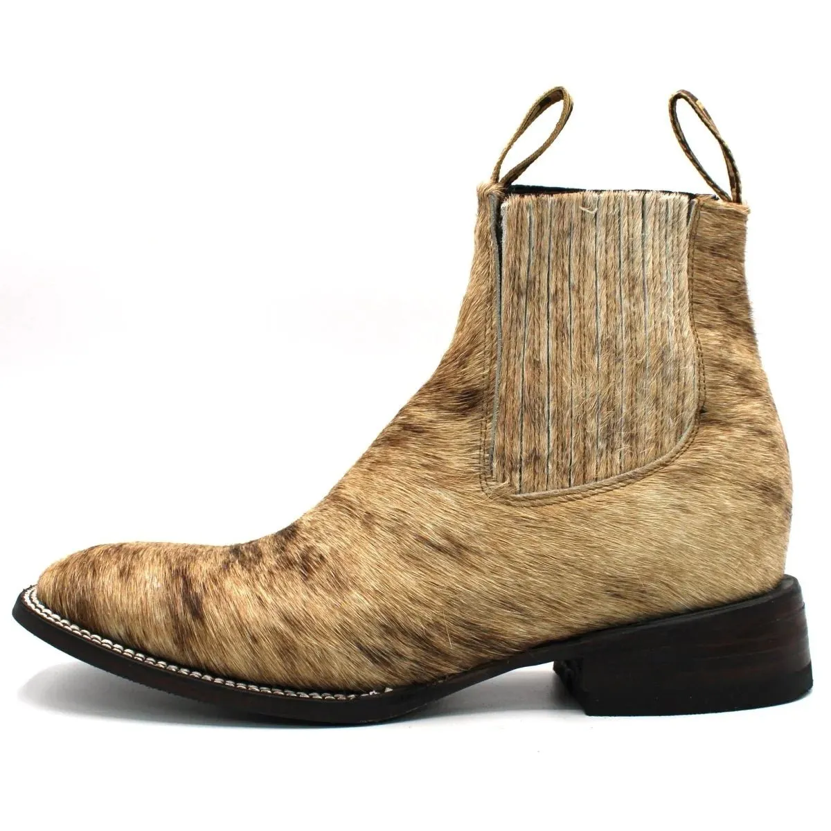 Botines Charros Punta Cuadrada con Pelo de Vaca Color Beige