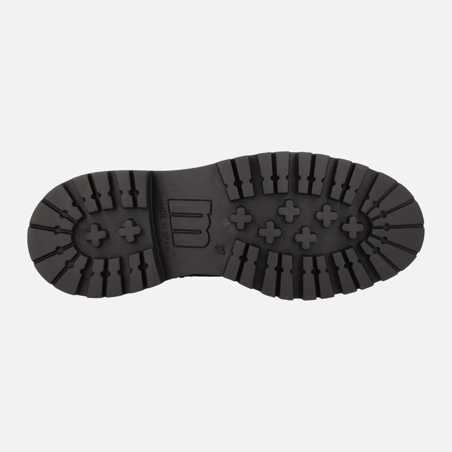 Botines de cordones estilo militar en piel negra con cremalleras