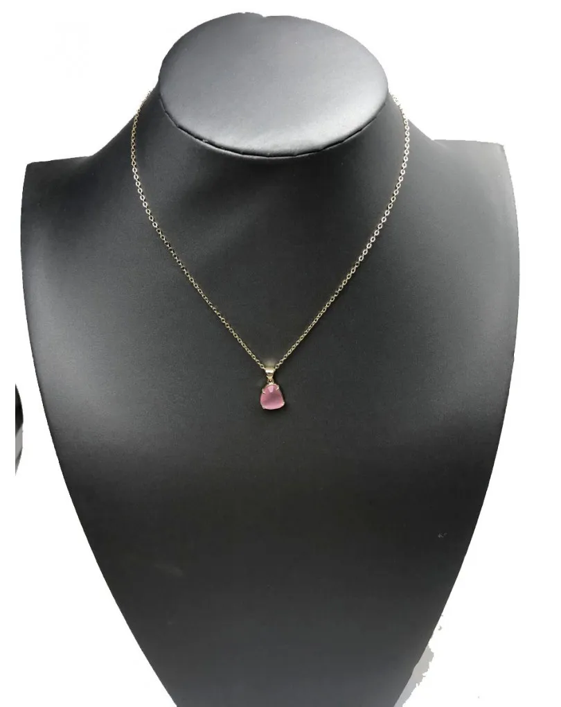 COLLARES BISUTERIA FINA CON COLGANTE PIEDRA OJO DE GATO ROSA
