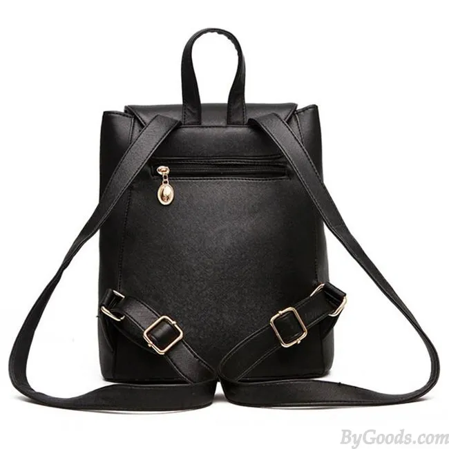 Elegant Pink Funky Lady Solid Simple Square PU Drawstring Hasp Satchel Backpack