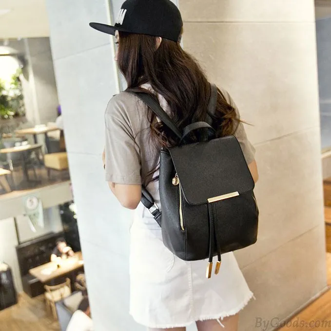 Elegant Pink Funky Lady Solid Simple Square PU Drawstring Hasp Satchel Backpack