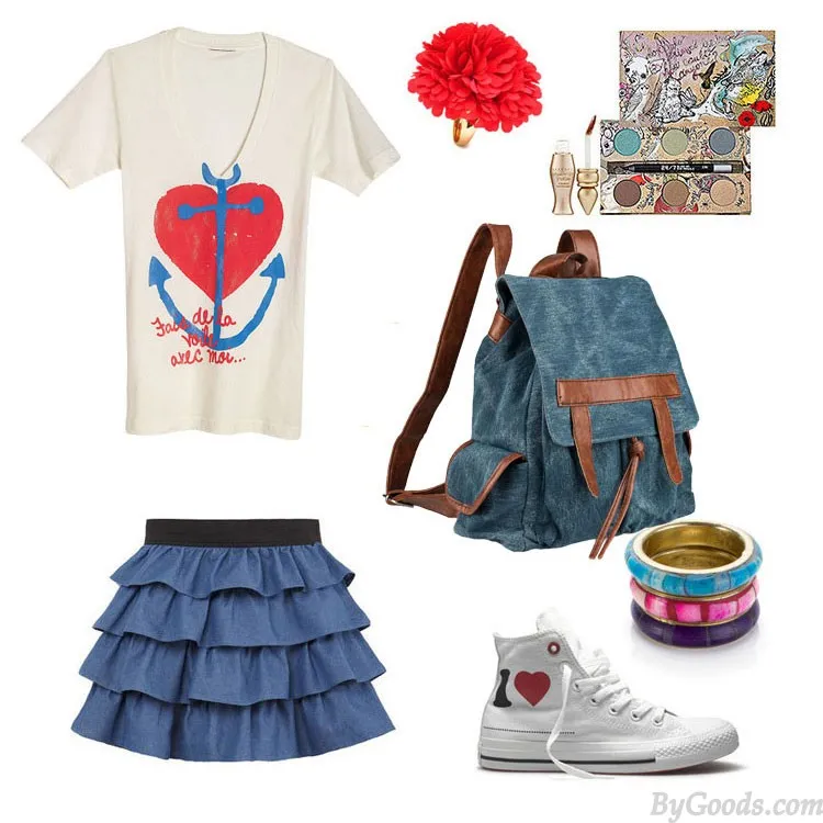  Fashion Denim With Leather Tassels Canvas Backpack