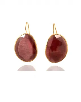 PENDIENTES COLOR BERENGENA, LARGOS DE PIEDRAS SEMIPRECIOSAS- EN OJO DE GATO