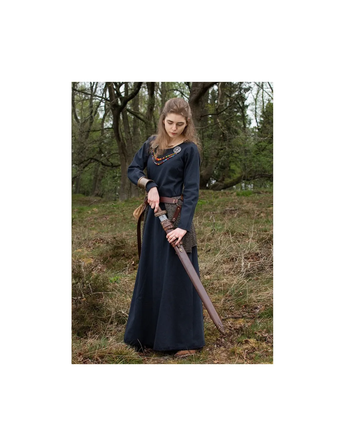 Vestido vikingo largo Afra, Azul Oscuro